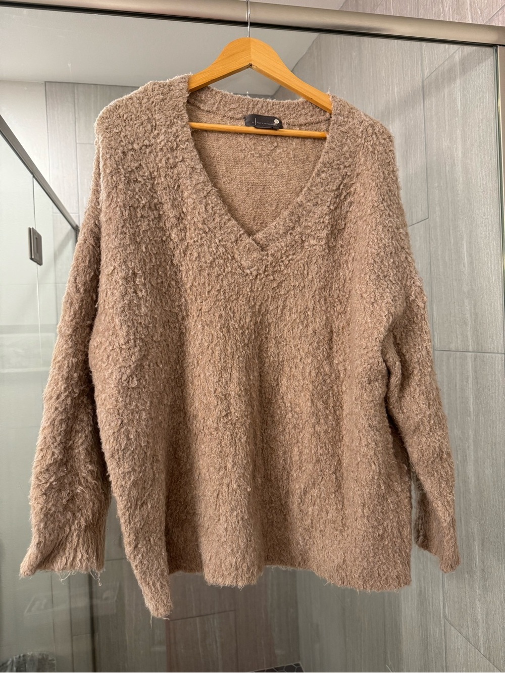 Anthropologie Taupe Plush V-Neck Sweater